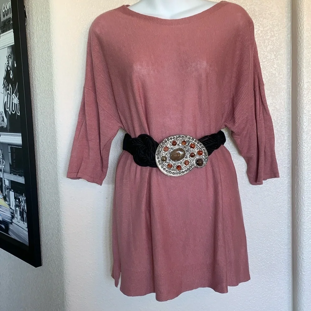 IONE oversized silver paisley buckle with 12 stones, braided cord belt VTG L EUC
